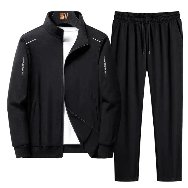 Men's Autumn Training Suit Set - Comfortable Polyester Tracksuit - Black
