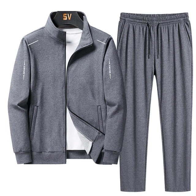 Men's Autumn Training Suit Set - Comfortable Polyester Tracksuit - Grey