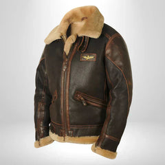 Men's Aviator Jacket | Leather | Shearling Collar | Winter - Brown