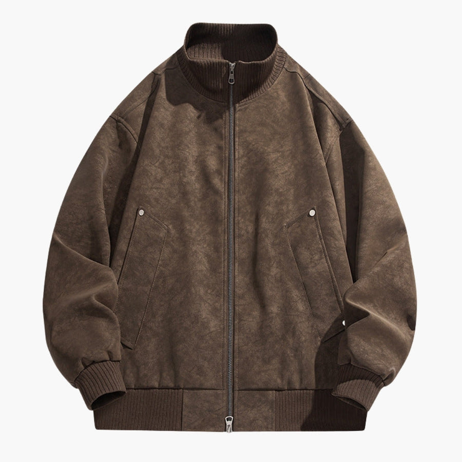 Men's Blouson | Stand Collar | Snap Pockets | Fall - Brown