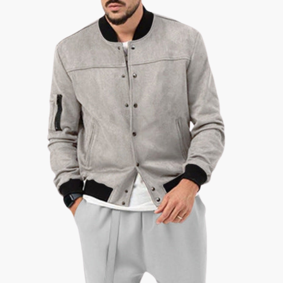 Men's Bomber Jacket | Elastic Cuffs | Lightweight | Autumn - Light Gray