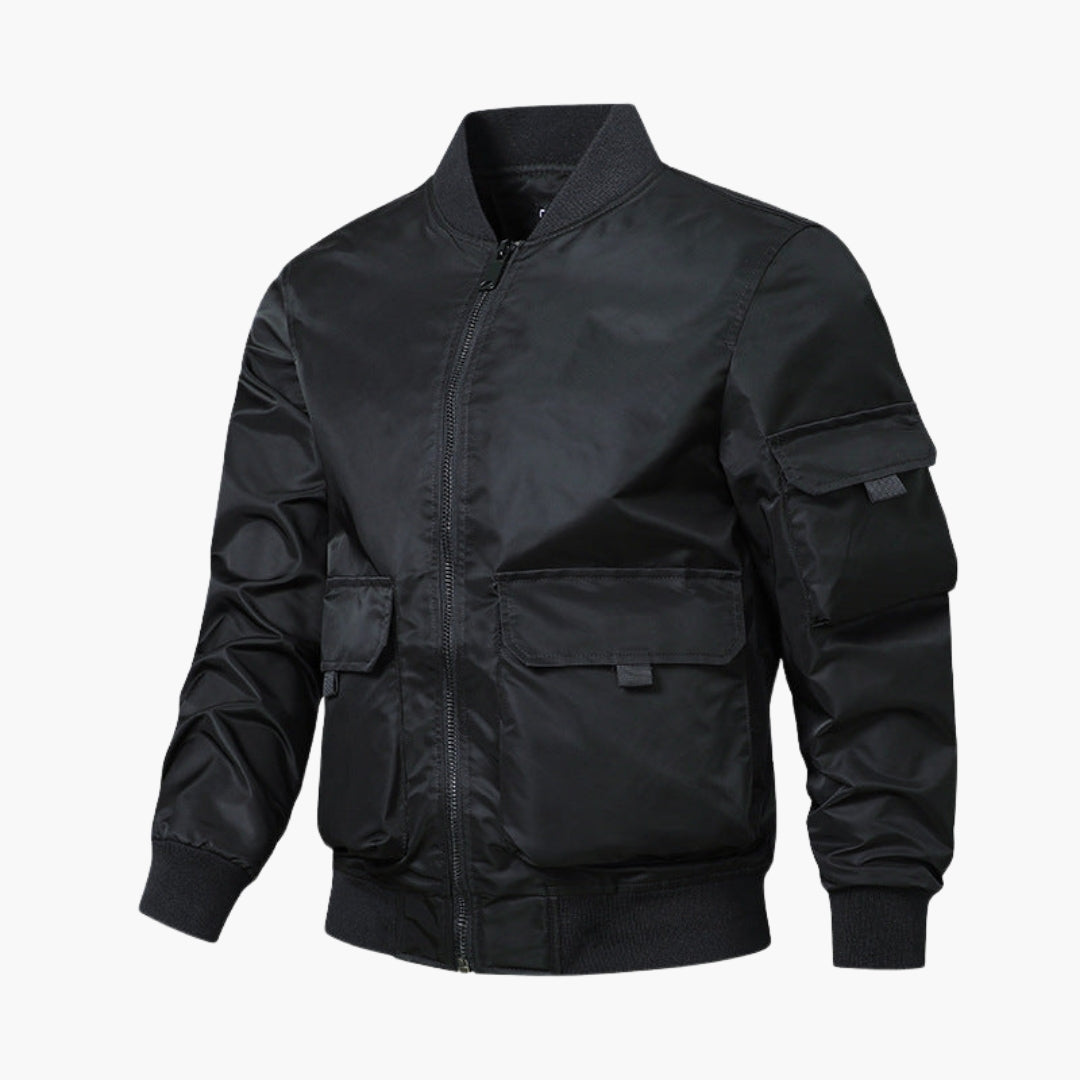 Men's Bomber Jacket | Flap Pockets | Elastic Cuffs | Autumn - Black