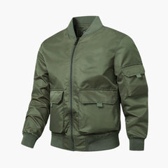 Men's Bomber Jacket | Flap Pockets | Elastic Cuffs | Autumn - Dark Green