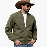 Men's Bomber Jacket | Ribbed Cuffs | Casual | Autumn - Olive Green
