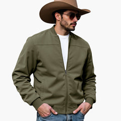 Men's Bomber Jacket | Ribbed Cuffs | Casual | Autumn - Olive Green