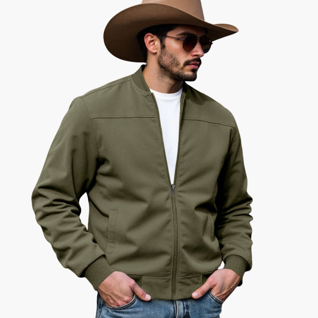 Men's Bomber Jacket | Ribbed Cuffs | Casual | Autumn - Olive Green