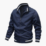 Men's Bomber Jacket | Striped Collar | Zip Front | Autumn - Blue