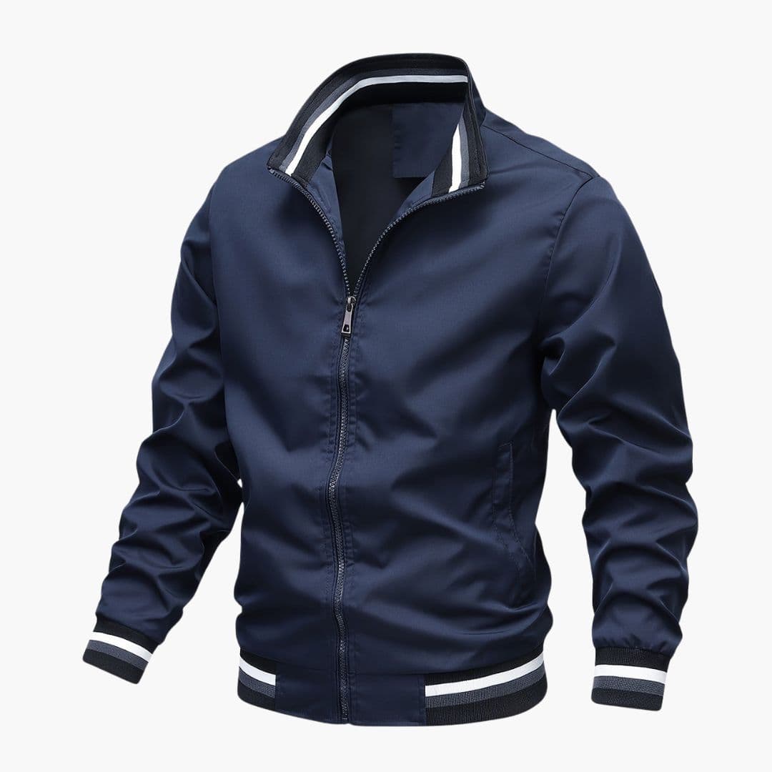 Men's Bomber Jacket | Striped Collar | Zip Front | Autumn - Blue