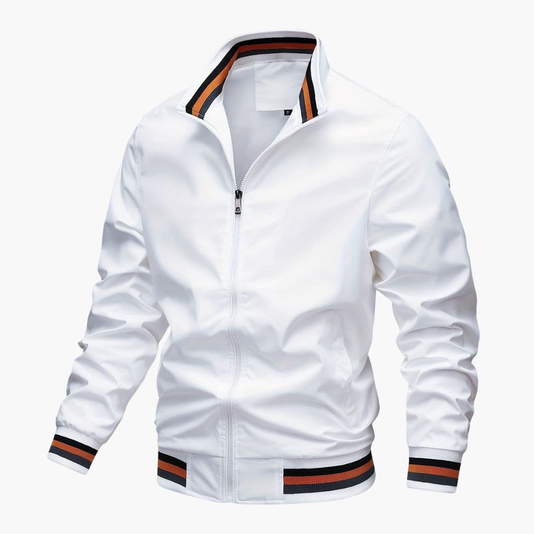 Men's Bomber Jacket | Striped Collar | Zip Front | Autumn - White
