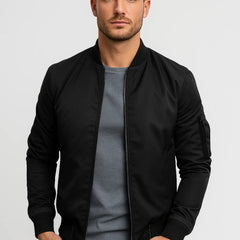 Men's Bomber Jacket | Zipper Sleeves | Timeless | Autumn - Black