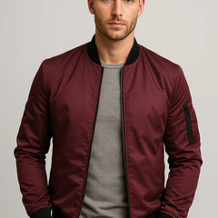 Men's Bomber Jacket | Zipper Sleeves | Timeless | Autumn - Burgundy
