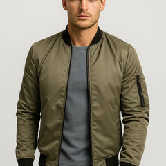 Men's Bomber Jacket | Zipper Sleeves | Timeless | Autumn - Khaki