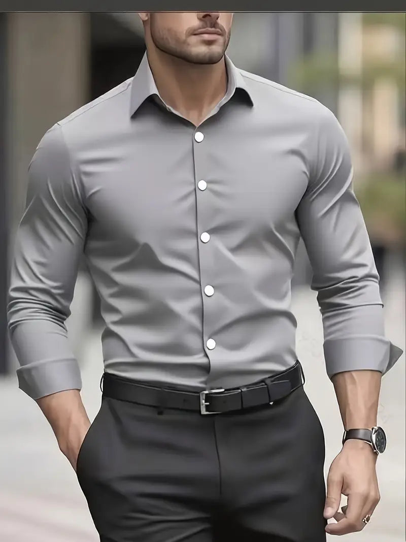 Men's Breathable Long Sleeve Dress Shirt - Modern Fit | Spring - Grey