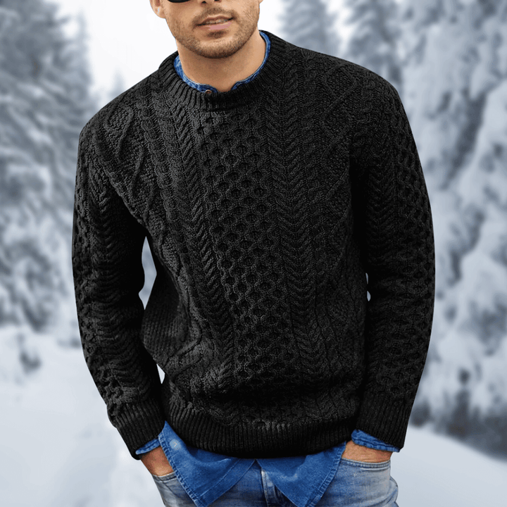 Men's Cable Knit Sweater | Crew Neck | Winter - Black