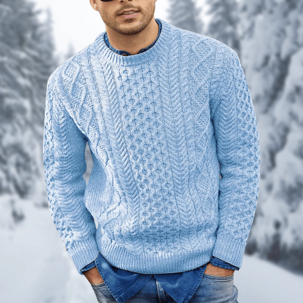Men's Cable Knit Sweater | Crew Neck | Winter - Blue