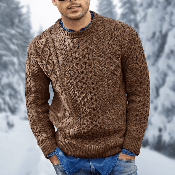 Men's Cable Knit Sweater | Crew Neck | Winter - Brown