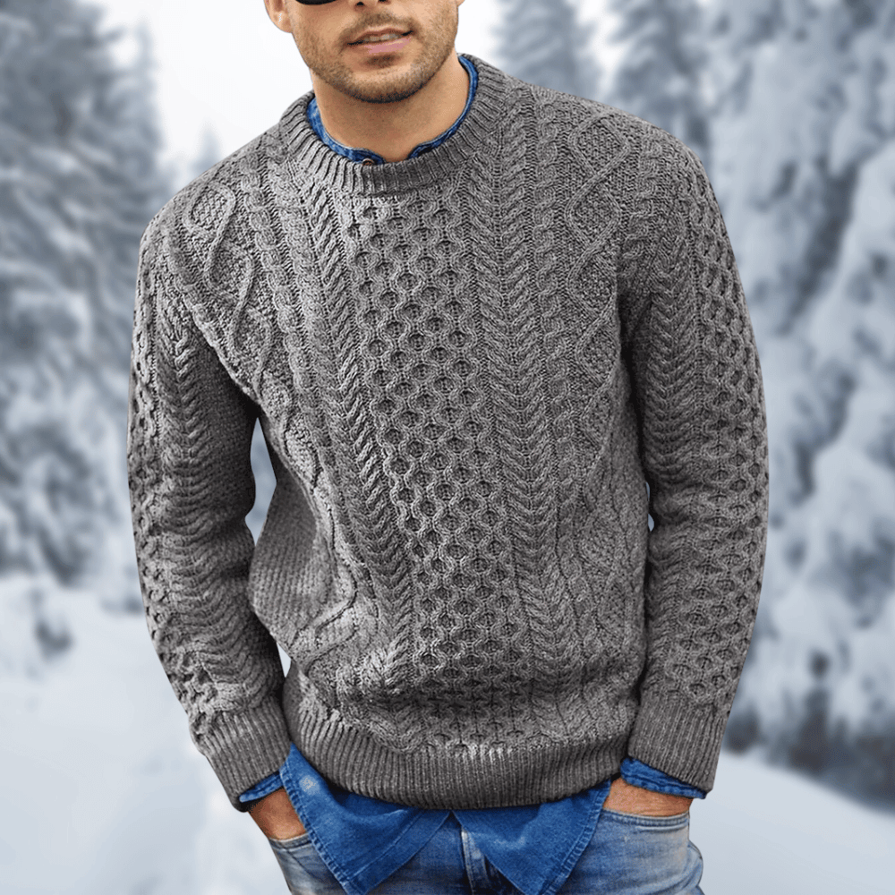Men's Cable Knit Sweater | Crew Neck | Winter - Gray