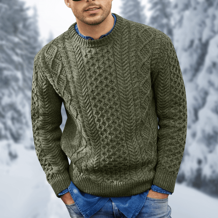 Men's Cable Knit Sweater | Crew Neck | Winter - Green