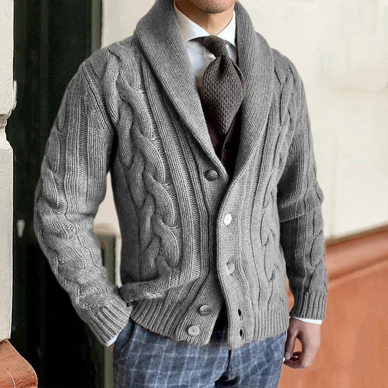 Men's Cardigan | Textured Knit | Button Front | Winter - Gray