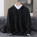 Men's Cashmere Hooded Pullover - Relaxed Knit Sweater | Autumn - Black