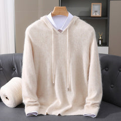 Men's Cashmere Hooded Pullover - Relaxed Knit Sweater | Autumn - Cream