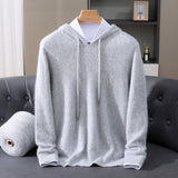 Men's Cashmere Hooded Pullover - Relaxed Knit Sweater | Autumn - Gray