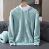 Men's Cashmere Hooded Pullover - Relaxed Knit Sweater | Autumn - Teal