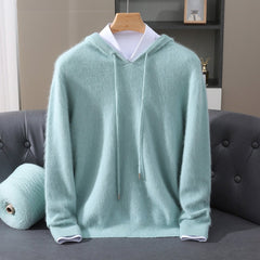 Men's Cashmere Hooded Pullover - Relaxed Knit Sweater | Autumn - Teal