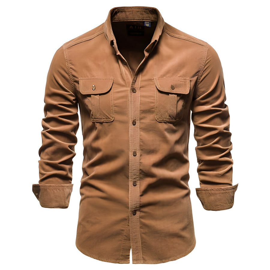Men's Casual Button-Up Shirt - Classic Regular Fit | Autumn - Brown
