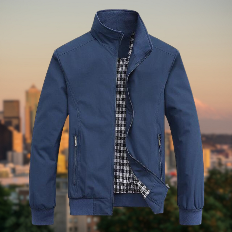 Men's Casual Jacket with Plaid Lining - Lightweight Versatile Blazer - Blue