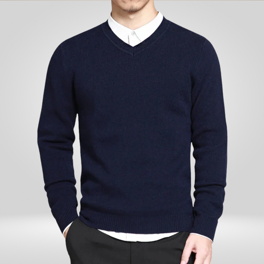 Men's Casual V-Neck Sweater | Cotton Blend | Winter - Navy
