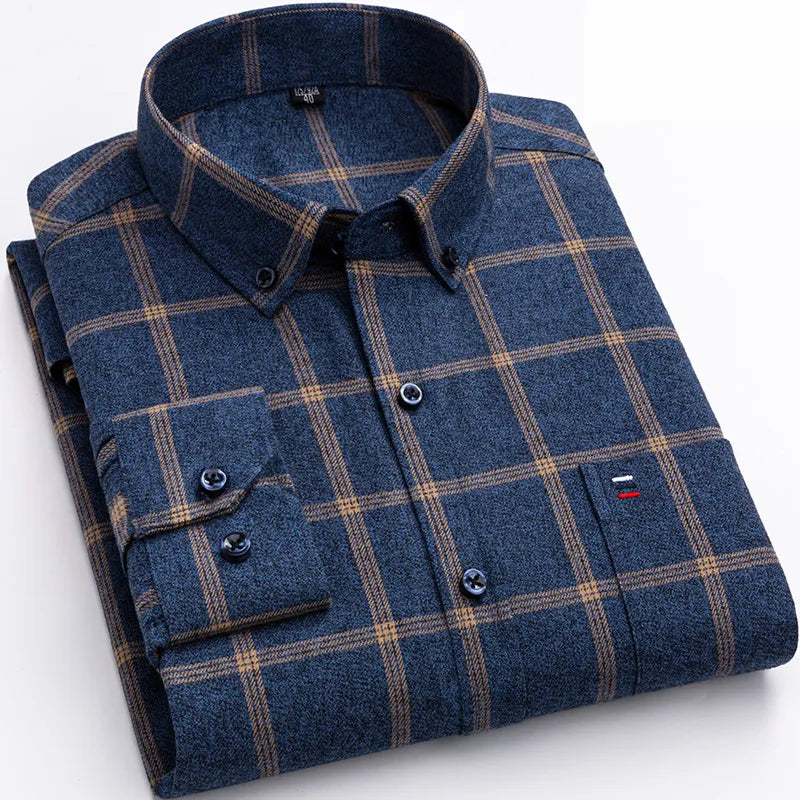 Men's Checked Cotton Shirt - Classic Plaid | Autumn - Navy