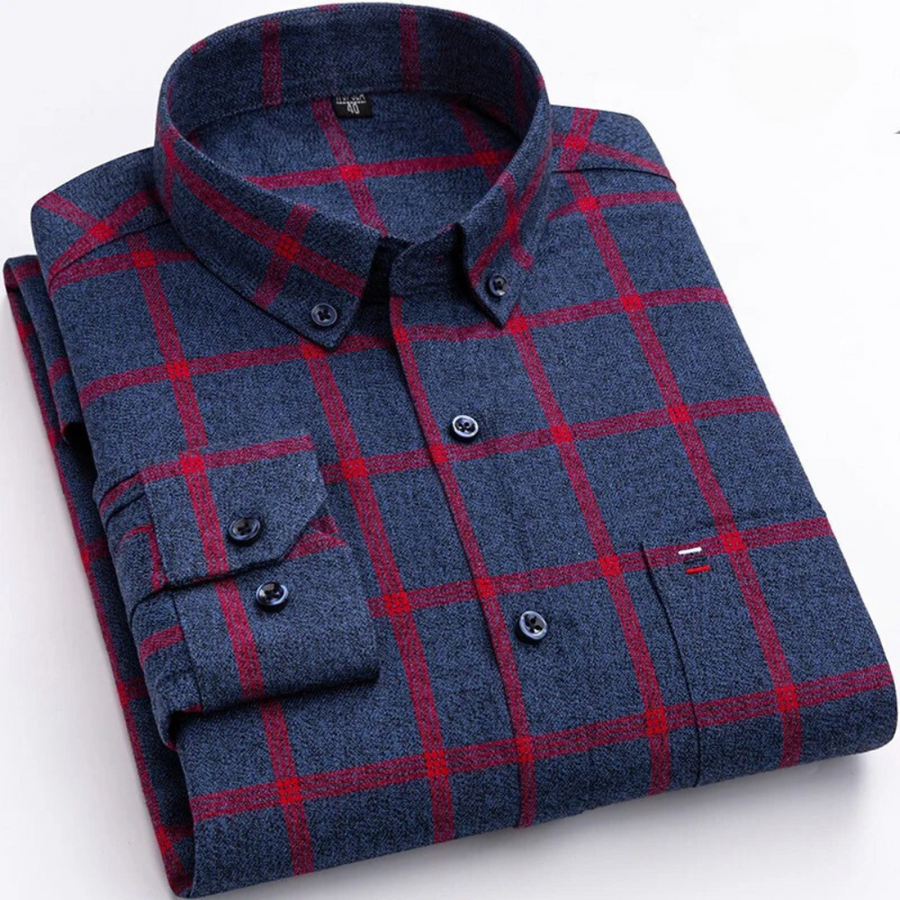 Men's Checked Cotton Shirt - Classic Plaid | Autumn - Red