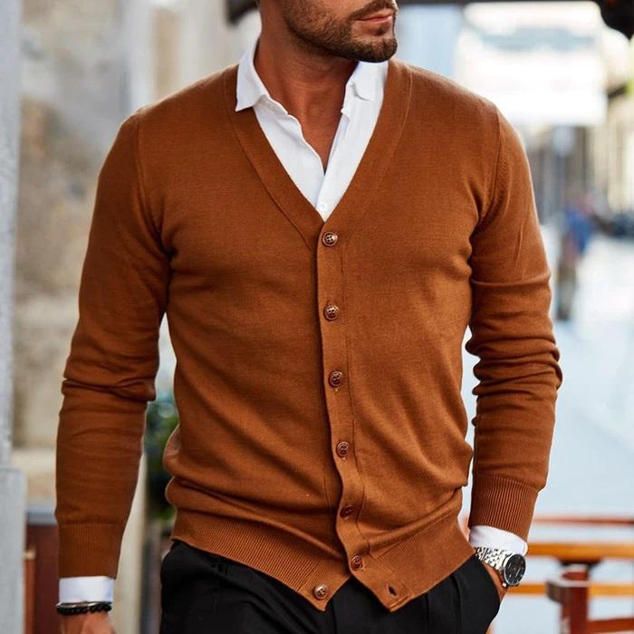 Men's Classic Knit Vest - Casual Cardigan | Autumn - Dark Brown
