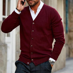 Men's Classic Knit Vest - Casual Cardigan | Autumn - Dark Red