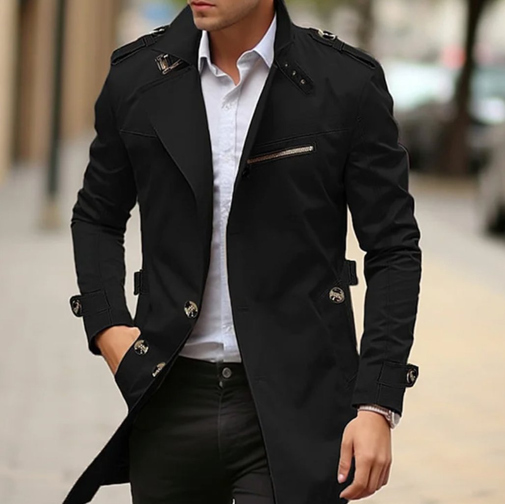 Men's Classic Trench Coat | Elegant | Autumn - Black