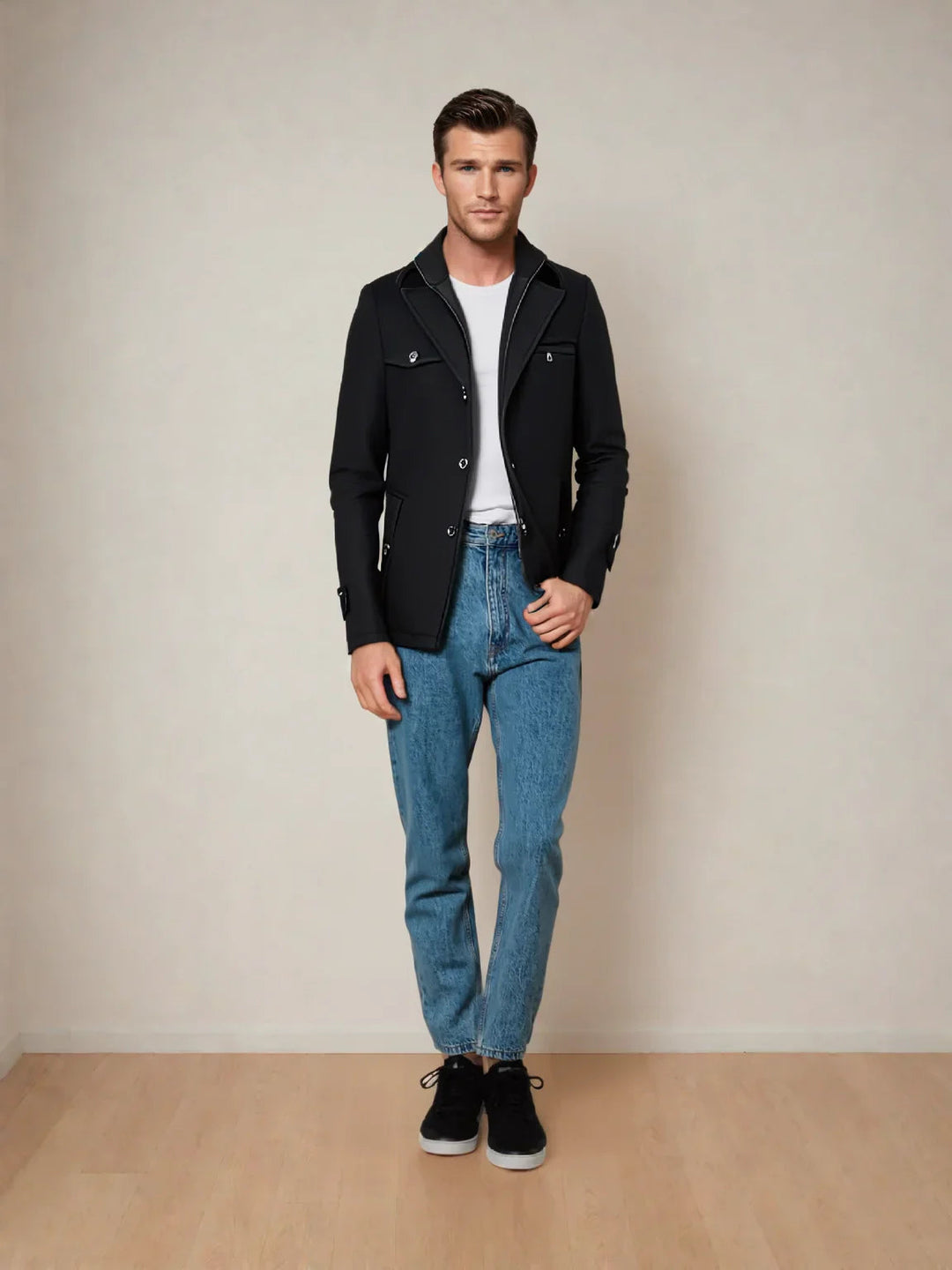 Men's Coat | Trench | Double-Breasted | Winter - Black