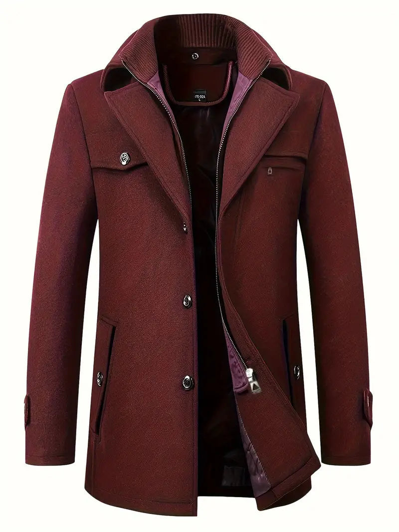 Men's Coat | Trench | Double-Breasted | Winter - Burgundy Red
