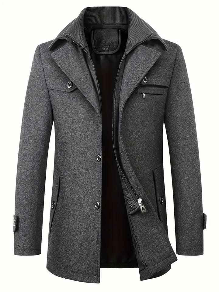 Men's Coat | Trench | Double-Breasted | Winter - Dark Gray