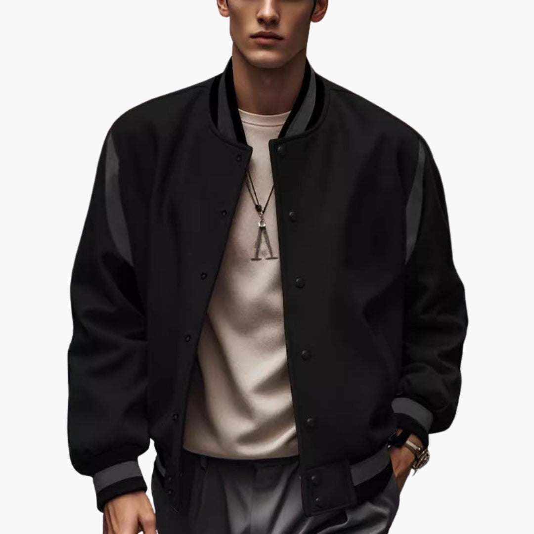 Men's Contrast Bomber | Striped Trim | Winter - Black
