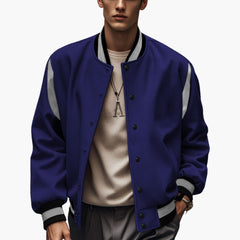 Men's Contrast Bomber | Striped Trim | Winter - Blue
