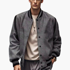 Men's Contrast Bomber | Striped Trim | Winter - Gray