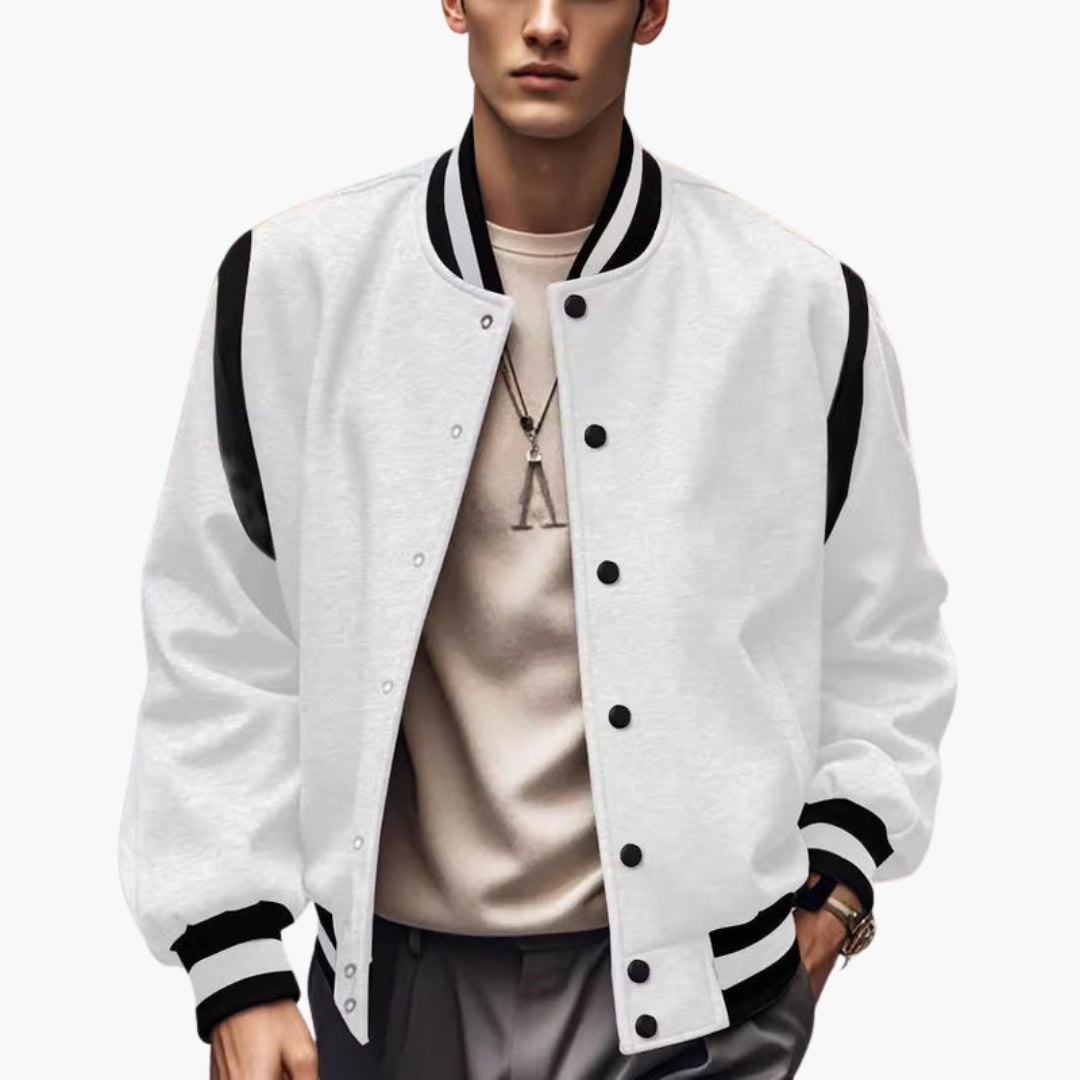 Men's Contrast Bomber | Striped Trim | Winter - White