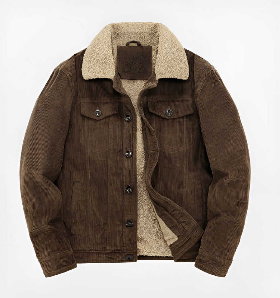 Men's Corduroy Jacket | Sherpa Collar | Winter - Coffee