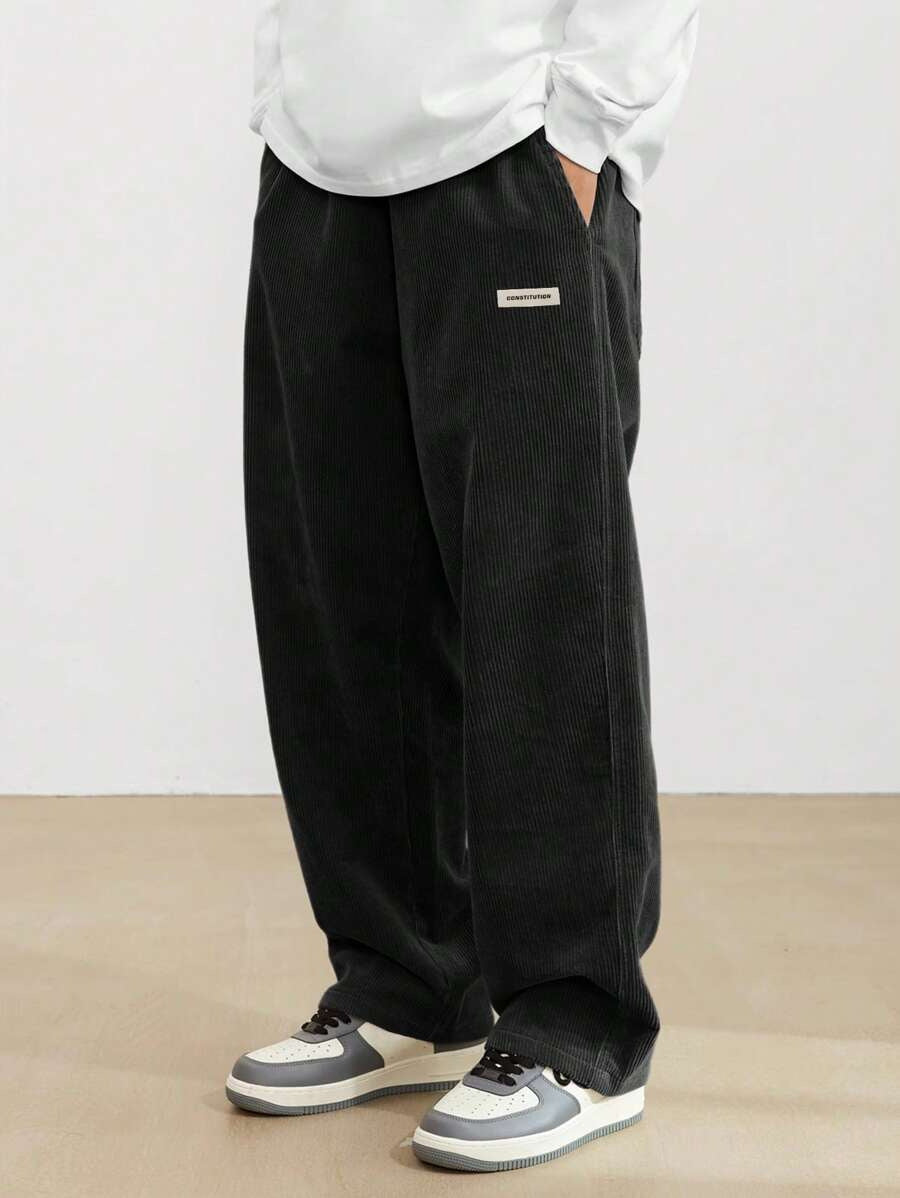Men's Corduroy Pants - Loose-Fit Straight Leg | Autumn - Black