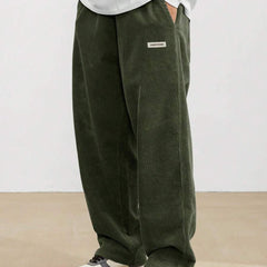 Men's Corduroy Pants - Loose-Fit Straight Leg | Autumn - Green