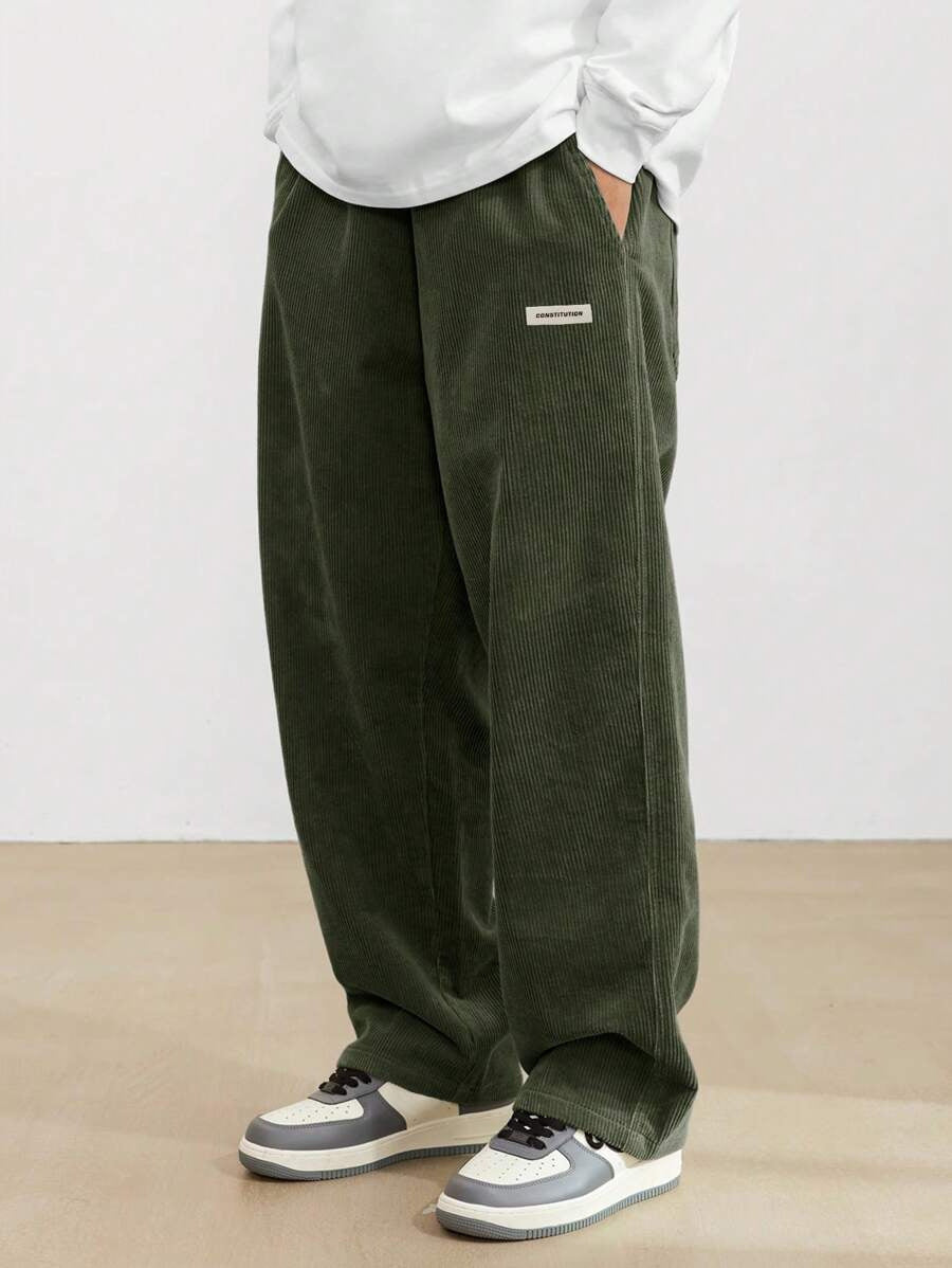 Men's Corduroy Pants - Loose-Fit Straight Leg | Autumn - Green