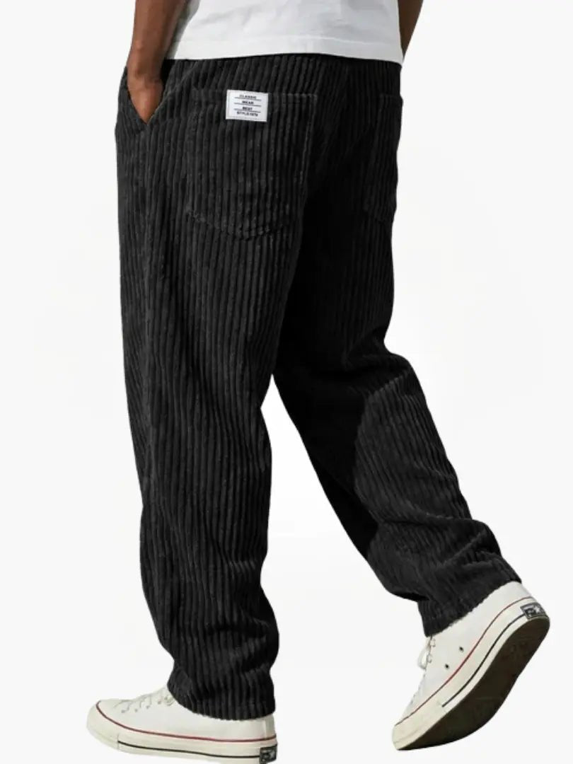 Men's Corduroy Pants Relaxed Fit Drawstring Waist | Autumn - Black