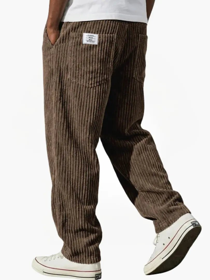 Men's Corduroy Pants Relaxed Fit Drawstring Waist | Autumn - Brown