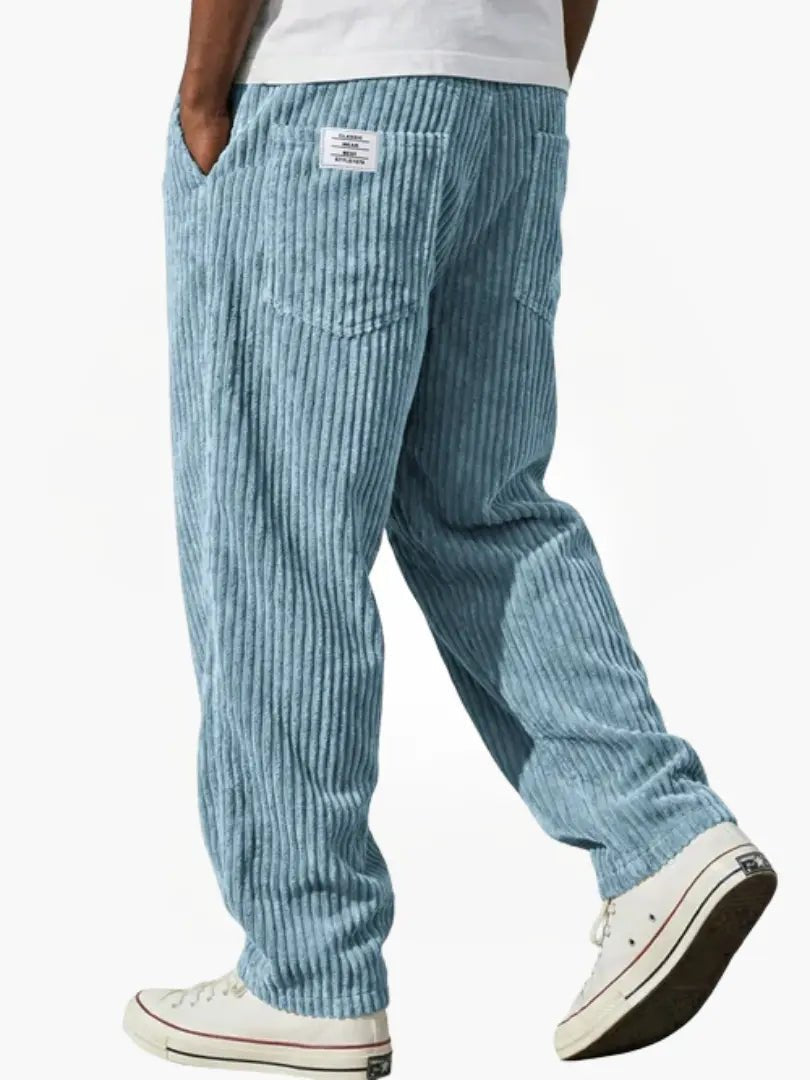 Men's Corduroy Pants Relaxed Fit Drawstring Waist | Autumn - Light Blue